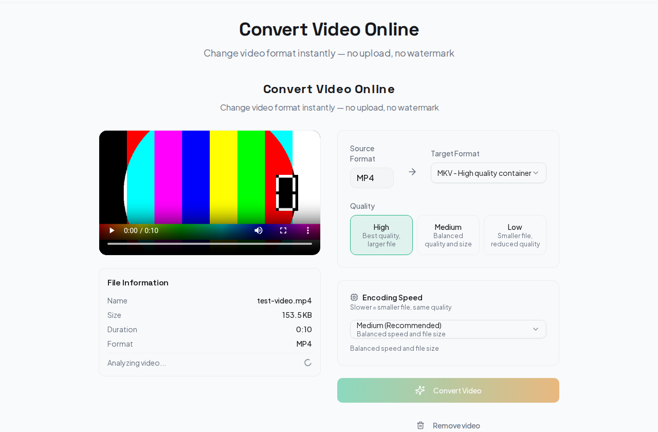 The MacroKit Video Converter with format selection and upload zone